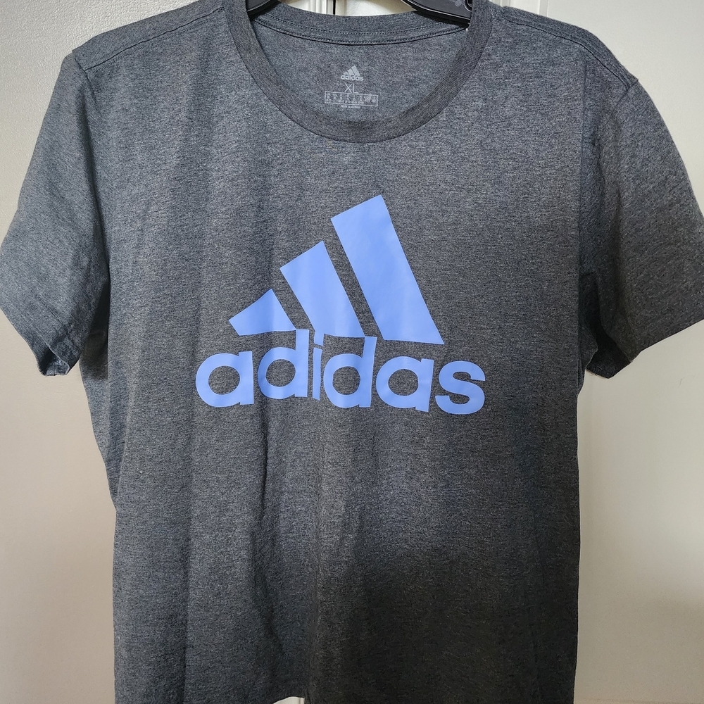 Adidas Gray T-Shirt with Blue Logo